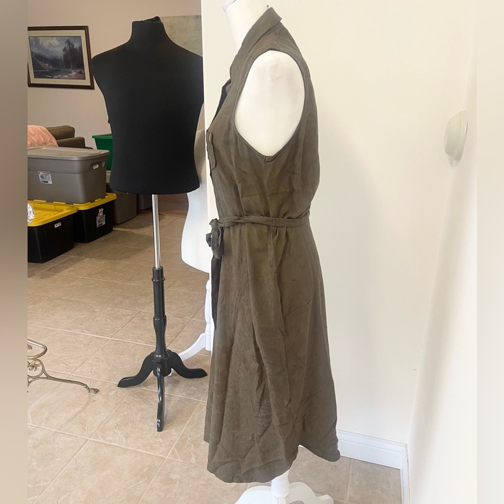 Elegant Anthropologie Olive Green Sleeveless shirt Dress - Picture 6 of 13